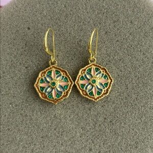 Christmas Add-on| Imitation Pearls Gold and Green Floral Earrings